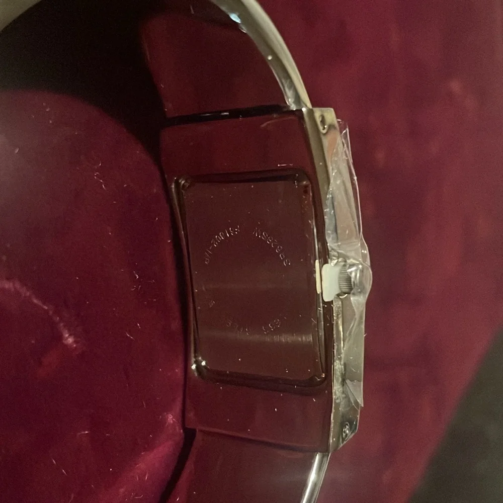Silver Tone Quartz Watch Rectangular Green Bangle Cuff Womens Jewelry‎